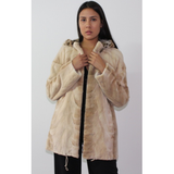 Sand Shaved mink jacket with lynx hood (pat)