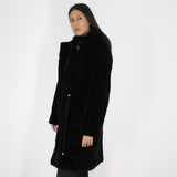 Black shaved mink pieces coat with hood