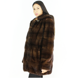 Demi-buff mink jacket with hood