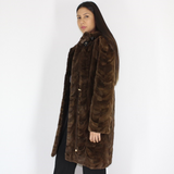 Demi-buff shaved mink pieces ¾ coat with hood