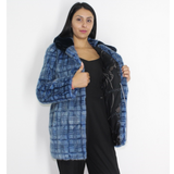 Blue colored mink in big pieces jacket with hood