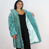 Turquoise shaved mink pieces coat with hood