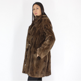 Demi-buff shaved mink pieces ¾ coat with hood