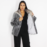 Astrakhan grey jacket with sapphire mink collar