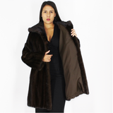 Demi-buff mink ¾ coat with hood