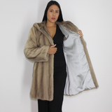Silver grey mink ¾ coat with hood