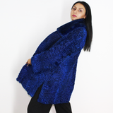 Astrakhan Colored blue electric ¾ coat with beaver collar