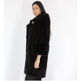 Ranch shaved mink pieces coat with hood and mink trimming