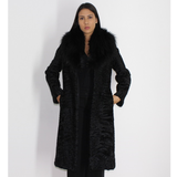 Astrakhan black coat with fox collar