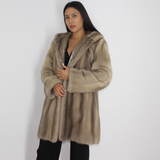 Silver grey mink ¾ coat with hood