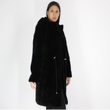 Black shaved mink pieces coat with hood