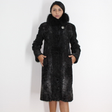 Astrakhan anthracite coat with fox collar