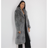 Cold grey shaved mink pat coat with hood