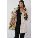 Pearl shaved mink ¾ coat with chinchilla trimming