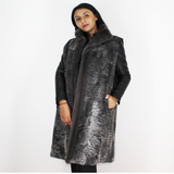 Grey Astrakhan long vest with grey mink trimming