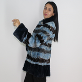 Colored in blue shades mink pieces jacket