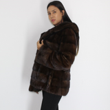 Demi-buff mink jacket with hood