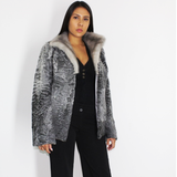 Astrakhan grey jacket with sapphire mink collar