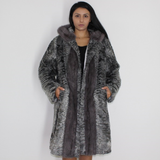 Astrakhan grey coat with silver grey mink trimming