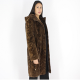 Demi-buff shaved mink pieces ¾ coat with hood