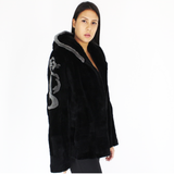 FI Colored black shaved nutria pieces with hood jacket