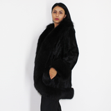 Broadtail Astrakhan black cape-jacket with black fox trimming