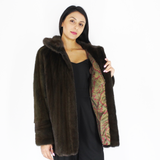 Colored Khaki mink jacket with hood