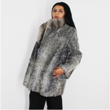 Astrakhan grey jacket with sapphire mink collar