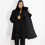 Astrakhan black coat with mink collar