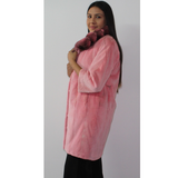 Colored shaved pink mink coat with chinchilla collar
