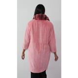 Colored shaved pink mink coat with chinchilla collar