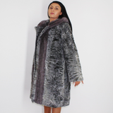 Astrakhan grey coat with silver grey mink trimming