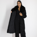 Astrakhan black coat with fox collar