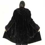 Black shaved mink pieces coat with hood