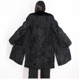 Astrakhan black coat with mink collar