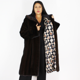 Ranch mink coat with hood