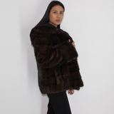 Demi-buff mink jacket with hood