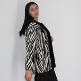 MI Black and white shaved mink pieces jacket with hood