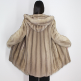 Silver grey mink ¾ coat with hood