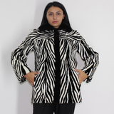 Black and white shaved mink pieces jacket
