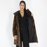 Demi-buff shaved mink pieces ¾ coat with hood