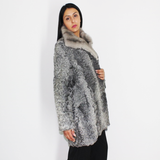 Astrakhan grey jacket with sapphire mink collar