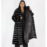 Black with stripes of white shaved mink coat