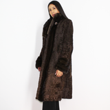 Astrakhan brown coat with brown mink trimming