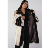 Brown-ivory mink coat with demi-buff trimming