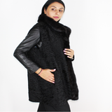 Black Astrakhan vest with mink trimming