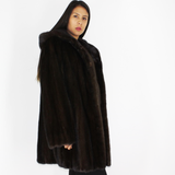 Demi-buff mink ¾ coat with hood