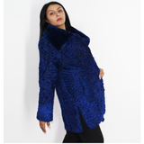 Astrakhan Colored blue electric ¾ coat with beaver collar