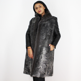 Grey Astrakhan long vest with grey mink trimming