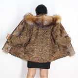 Astrakhan brown jacket with crystal fox trimming and hood